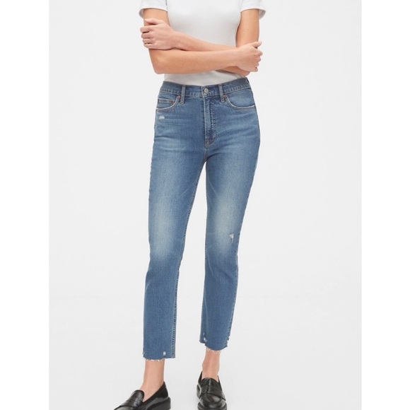 Gap High Rise Distressed Cigarette Raw Hem Skinny Jeans - Picture 1 of 5